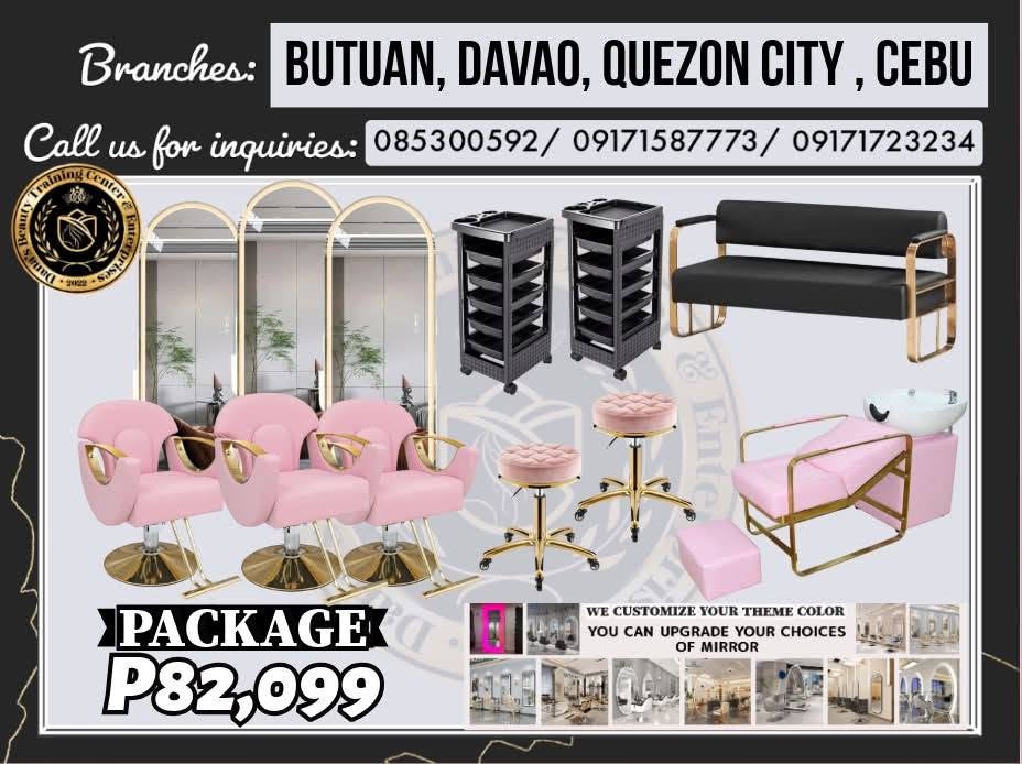 Package 10 pink beauty setup with velvet-style hydraulic chairs